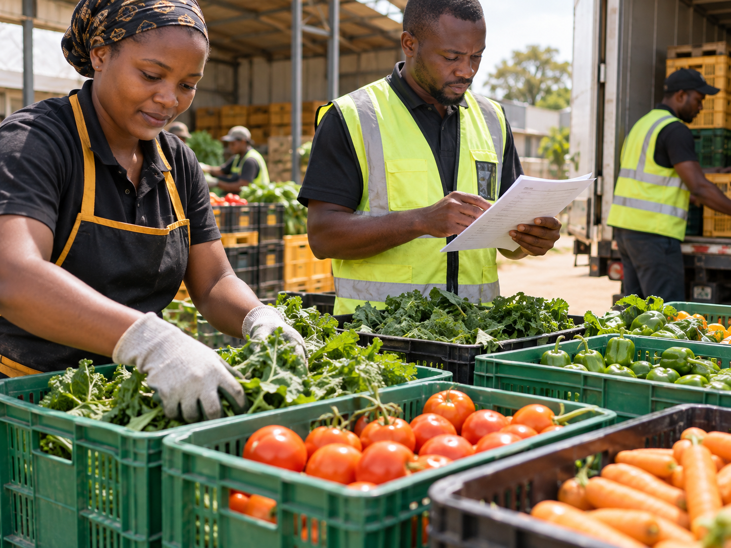 Agricultural produce being quality-checked and prepared for distribution in Kenya